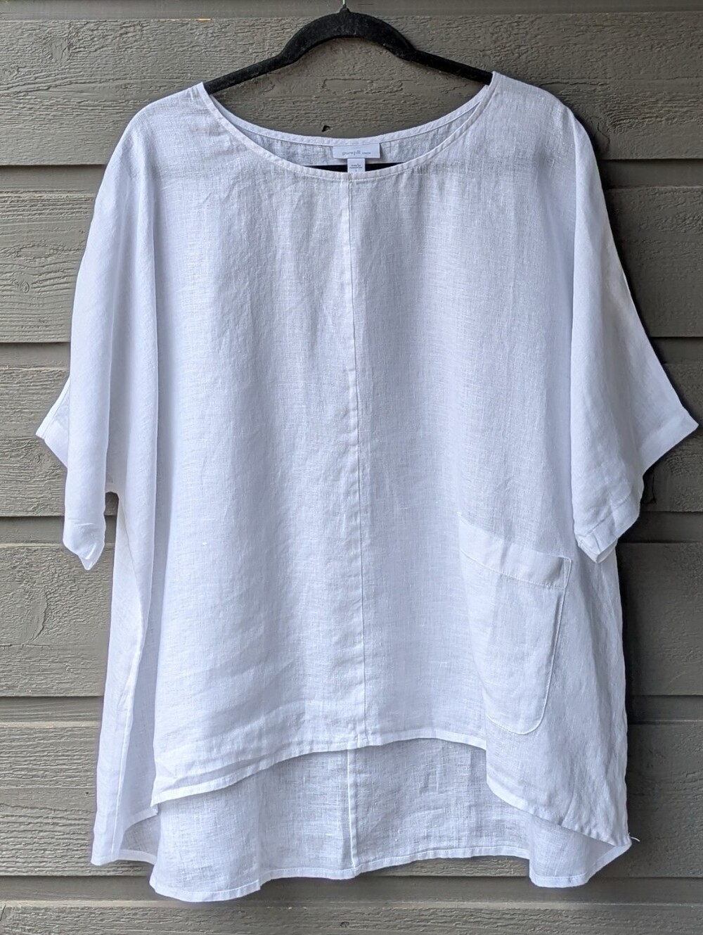 J. Jill PureJill 100% Linen Bright White Boxy Short Sleeve Blouse Pocket Large